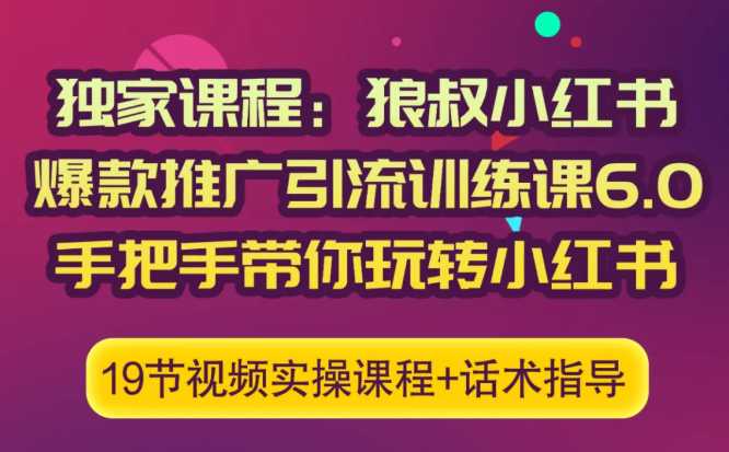 狼叔小红书爆款推广引流训练课6.0，手把手带你玩转小红书-创业网