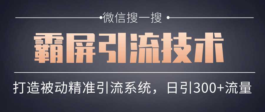 微信搜一搜霸屏引流技术，打造被动精准引流系统，轻松日引300+流量-创业网