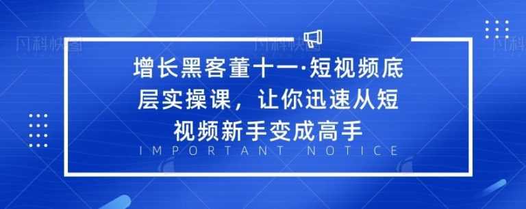 增长黑客董十一·短视频底层实操课，让你迅速从短视频新手变成高手-创业网