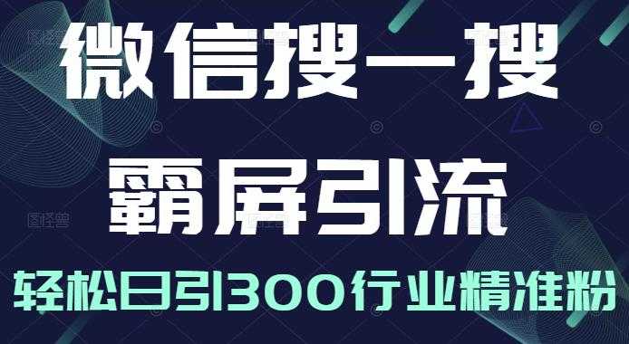 微信搜一搜霸屏引流课，打造被动精准引流系统，轻松日引300行业精准粉-创业网