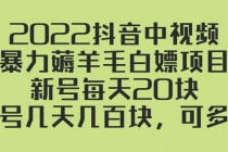 2022抖音中视频暴力薅羊毛白嫖项目：新号每天20块，老号几天几百块，可多号-创业网