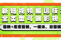 最新短视频搬运技术，全类型可做影视，剪映+皮皮剪辑，一媒体，云剪辑-创业网