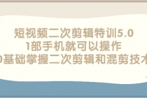 短视频二次剪辑特训5.0，1部手机就可以操作，0基础掌握二次剪辑和混剪技术-创业网