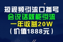 短视频引流口播号，会说话就能引流，一年收益20W-创业网