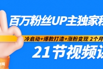 百万粉丝UP主独家秘诀：冷启动+爆款打造+涨粉变现 2个月12W粉（21节视频课)-创业网