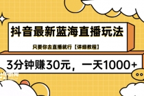 抖音最新蓝海直播玩法，3分钟赚30元，一天1000+只要你去直播就行(详细教程)-创业网