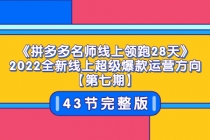 《拼多多名师线上领跑28天》2022全新线上超级爆款运营方向【第七期】43节课-创业网