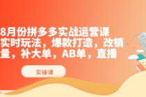 8月份拼多多实战运营课，实时玩法，爆款打造，改销量，补大单，AB单，直播-创业网