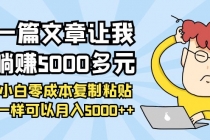 一篇文章让我躺赚5000多元，小白零成本复制粘贴一样可以月入5000++-创业网