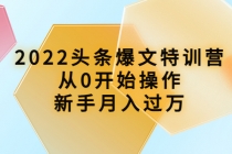 2022头条爆文特训营：从0开始操作，新手月入过万-创业网