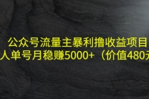 公众号流量主暴利撸收益项目，单人单号月稳赚5000+-创业网