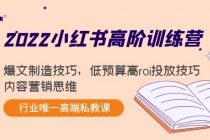 2022小红书高阶训练营：爆文制造技巧，低预算高roi投放技巧，内容营销思维-创业网