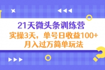 21天微头条训练营，实操3天，单号日收益100+月入过万简单玩法-创业网