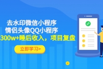 利用去水印微信小程序+情侣头像QQ小程序，获得300w+睡后收入，项目复盘-创业网