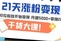 21天精准涨粉变现干货大课：从10位粉丝开始变现 月增5000+变现20w+-创业网