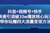 抖音+视频号+快手 快速引流破10w播放核心玩法：带你玩赚四大流量变现方法！-创业网