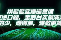 拼多多实操运营课：拒绝口嗨，全后台实操演示，花的少，赚得多，爆款更简单-创业网