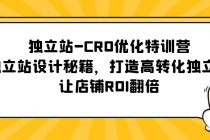 独立站-CRO优化特训营，独立站设计秘籍，打造高转化独立站，让店铺ROI翻倍-创业网