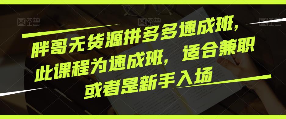 胖哥无货源拼多多速成班，此课程为速成班，适合兼职或者是新手入场-创业网