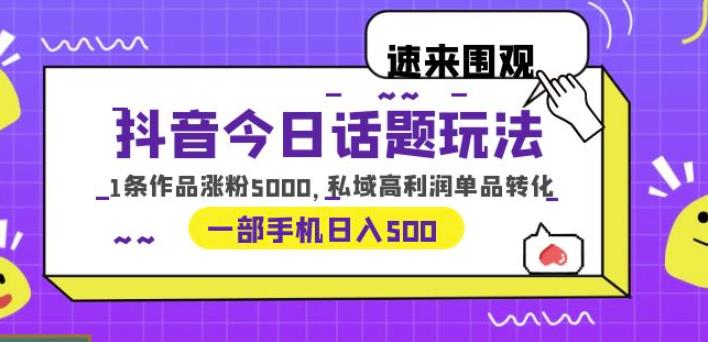 抖音今日话题玩法，1条作品涨粉5000，私域高利润单品转化一部手机日入500【揭秘】-创业网