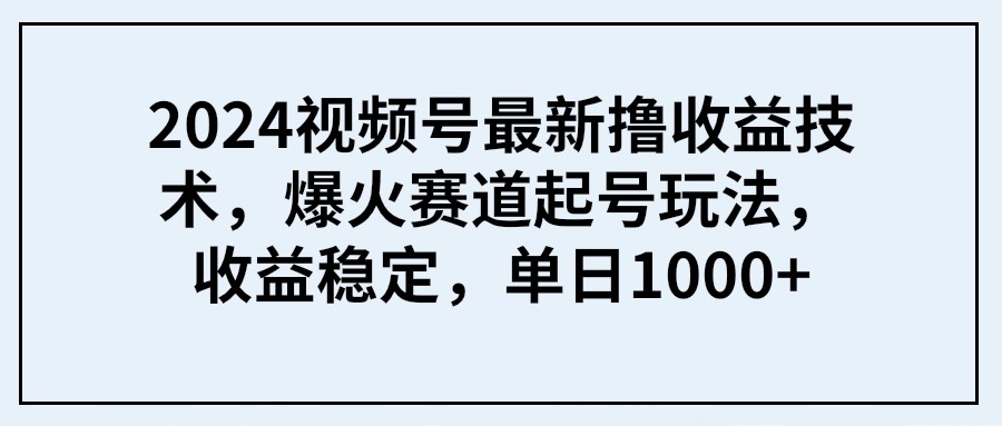 2024视频号最新撸收益技术，爆火赛道起号玩法，收益稳定，单日1000+-创业网