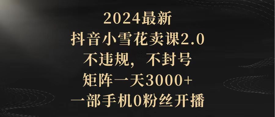 2024最新抖音小雪花卖课2.0 不违规 不封号 矩阵一天3000+一部手机0粉丝开播-创业网