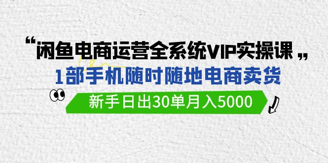 闲鱼电商运营全系统VIP实战课，1部手机随时随地卖货，新手日出30单月入5000-创业网