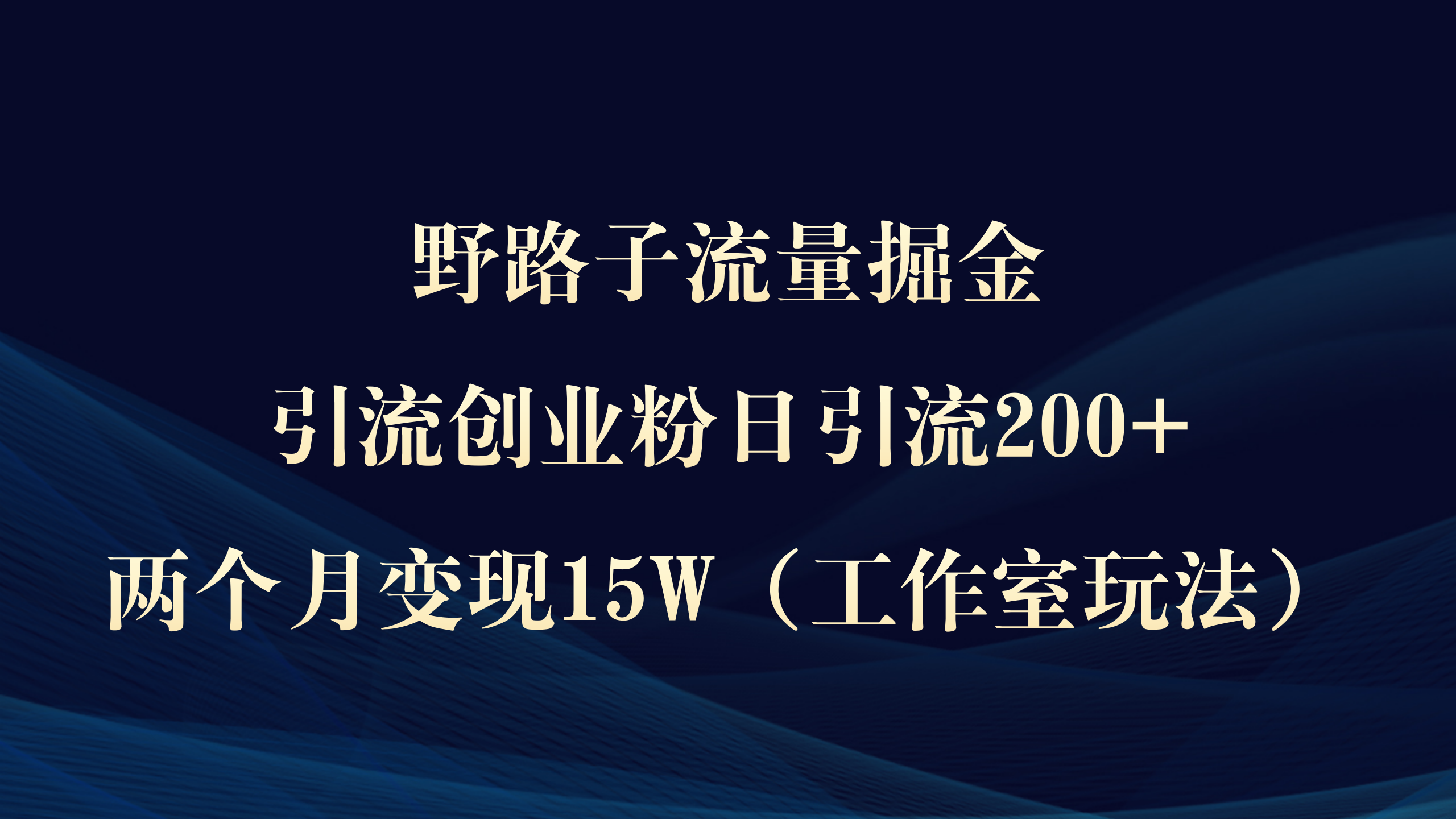 野路子流量掘金，引流创业粉日引流200+，两个月变现15W）-创业网