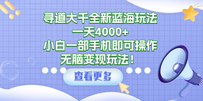 寻道大千全新蓝海玩法，一天4000+，小白一部手机即可操作，无脑变现玩法！-创业网