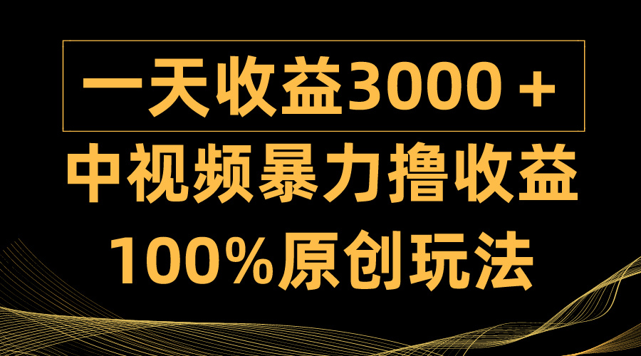 中视频暴力撸收益，日入3000＋，100%原创玩法，小白轻松上手多种变现方式-创业网