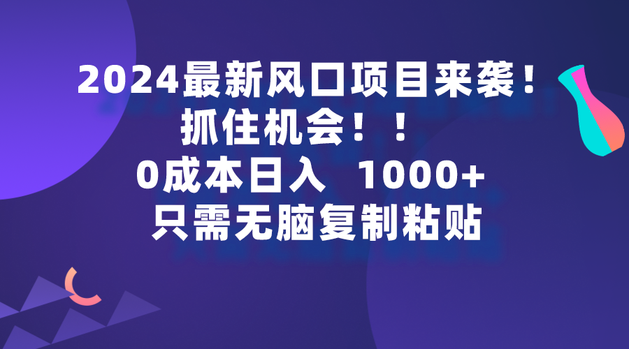 2024最新风口项目来袭，抓住机会，0成本一部手机日入1000+，只需无脑复…-创业网