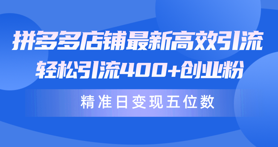 拼多多店铺最新高效引流术，轻松引流400+创业粉，精准日变现五位数！-创业网