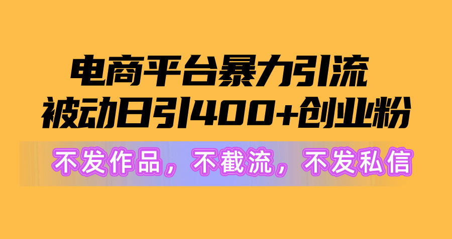 电商平台暴力引流,被动日引400+创业粉不发作品，不截流，不发私信-创业网