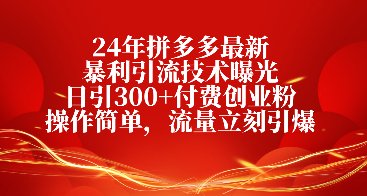 24年拼多多最新暴利引流技术曝光，日引300+付费创业粉，操作简单，流量…-创业网