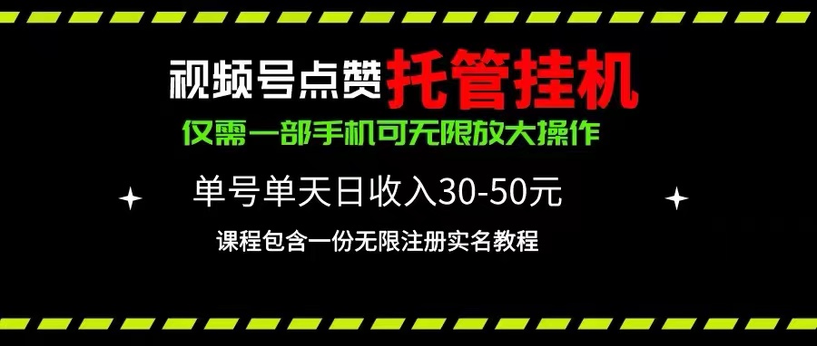 视频号点赞托管挂机，单号单天利润30~50，一部手机无限放大（附带无限…-创业网