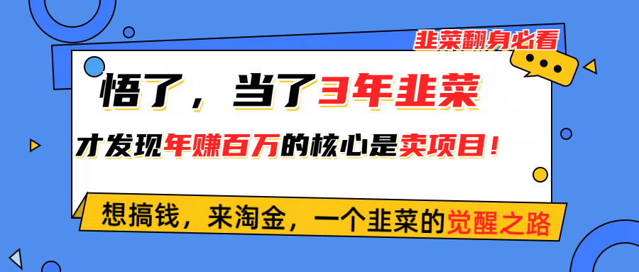 悟了，当了3年韭菜，才发现网赚圈年赚100万的核心是卖项目，含泪分享！-创业网