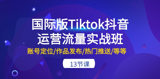 国际版Tiktok抖音运营流量实战班：账号定位/作品发布/热门推送/等等-13节-创业网