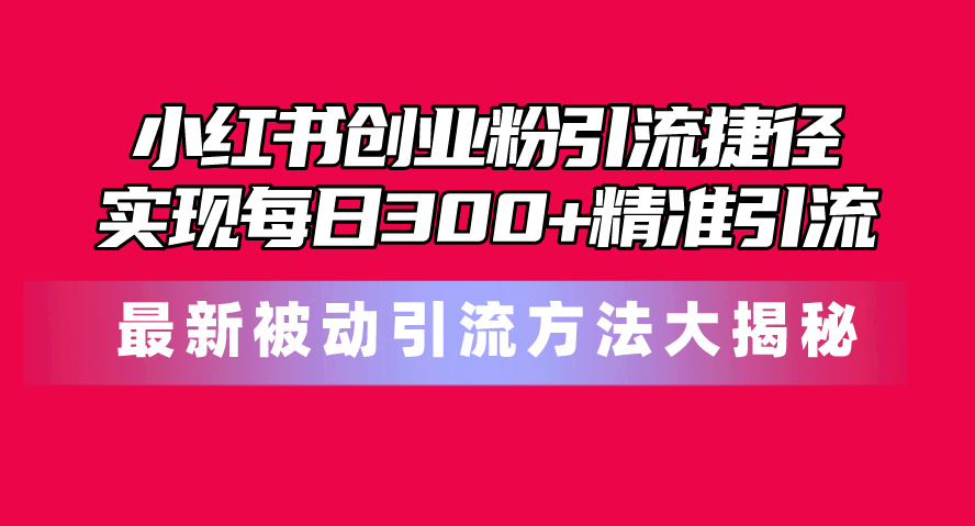 小红书创业粉引流捷径！最新被动引流方法大揭秘，实现每日300+精准引流-创业网