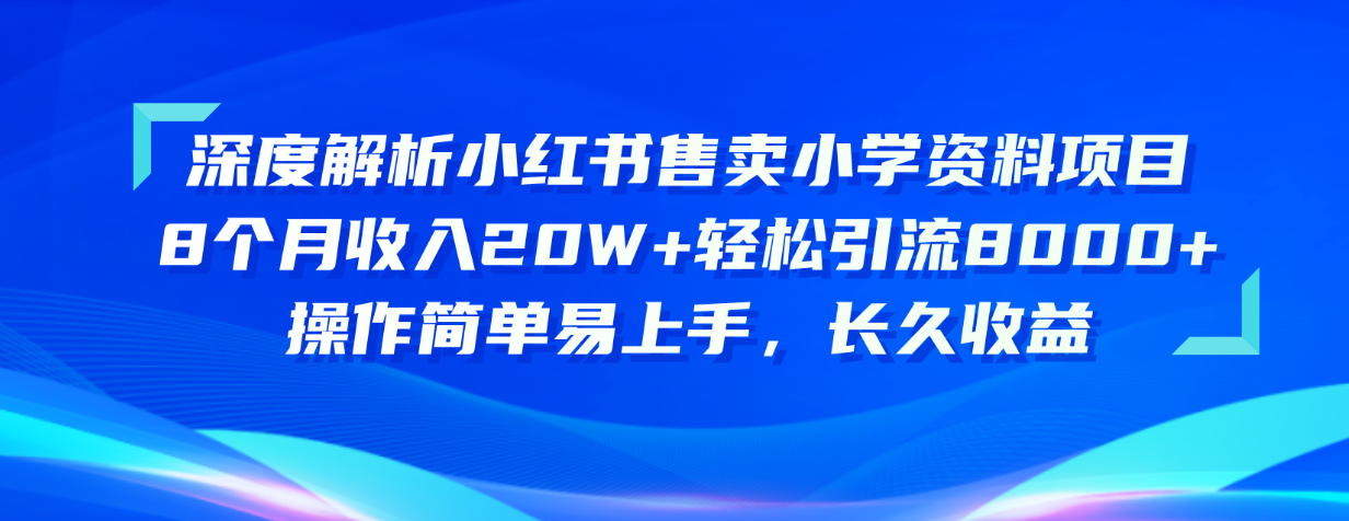 深度解析小红书售卖小学资料项目 8个月收入20W+轻松引流8000+操作简单…-创业网