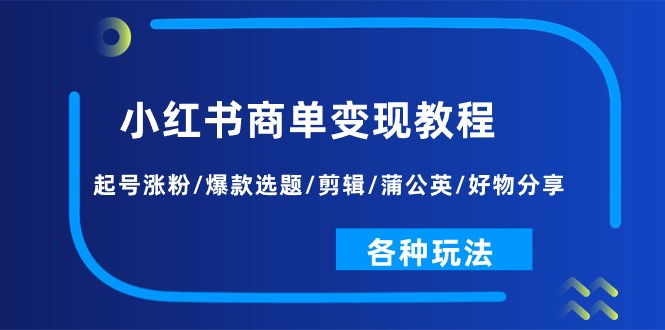 小红书商单变现教程：起号涨粉/爆款选题/剪辑/蒲公英/好物分享/各种玩法-创业网