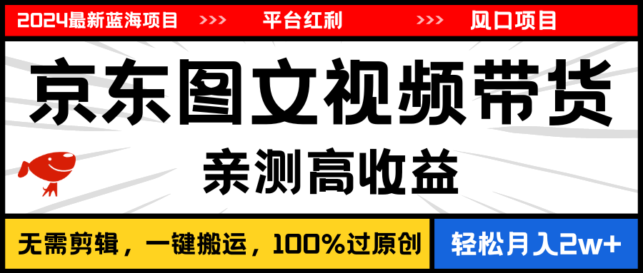 2024最新蓝海项目，逛逛京东图文视频带货，无需剪辑，月入20000+-创业网