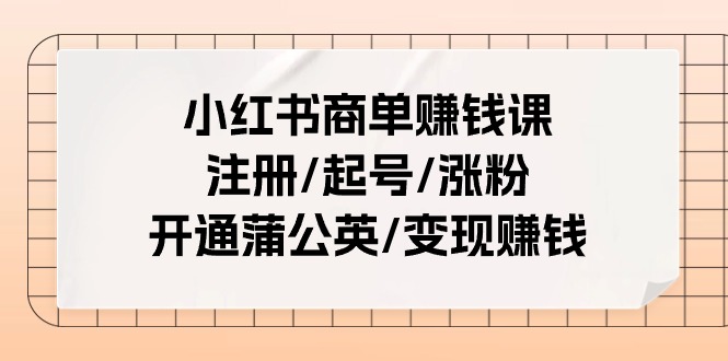 小红书商单赚钱课：注册/起号/涨粉/开通蒲公英/变现赚钱-创业网