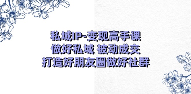 私域IP-变现高手课：做好私域 被动成交，打造好朋友圈做好社群-创业网