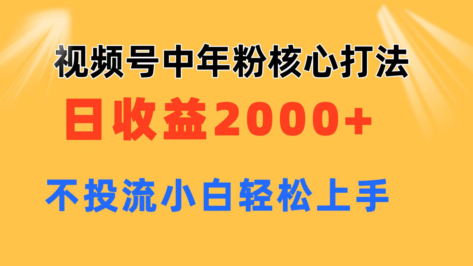 视频号中年粉核心玩法 日收益2000+ 不投流小白轻松上手-创业网