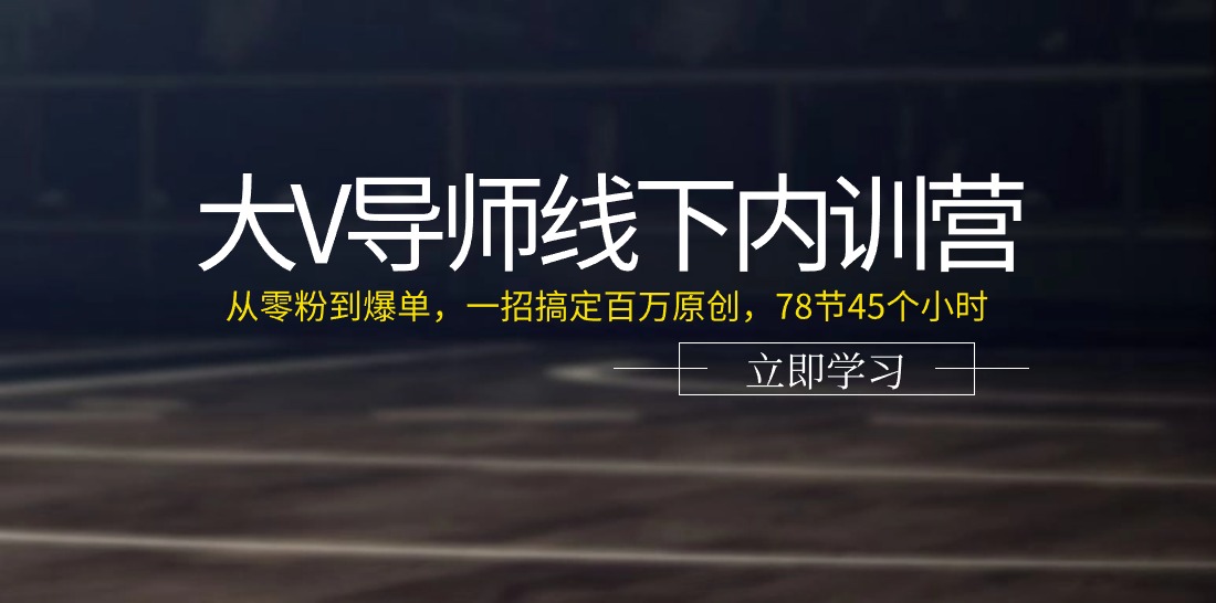 大V导师线下内训营：从零粉到爆单，一招搞定百万原创，78节45个小时-创业网