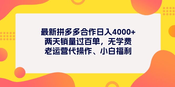 最新拼多多项目日入4000+两天销量过百单，无学费、老运营代操作、小白福利-创业网