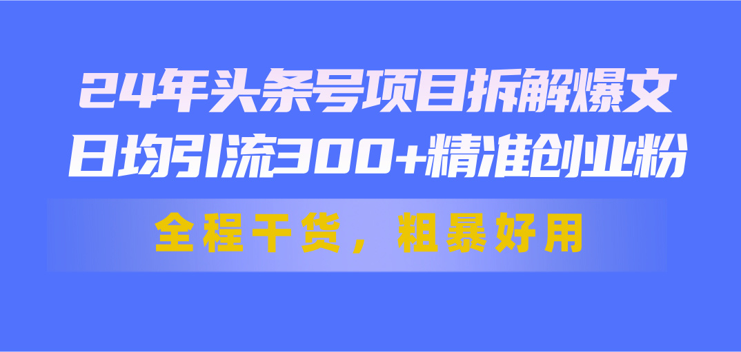 24年头条号项目拆解爆文，日均引流300+精准创业粉，全程干货，粗暴好用-创业网