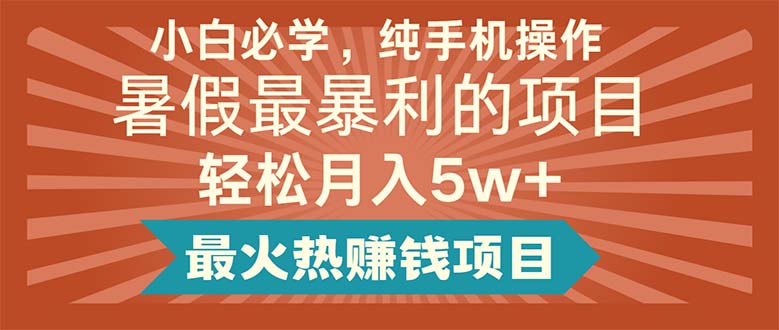 小白必学，纯手机操作，暑假最暴利的项目轻松月入5w+最火热赚钱项目-创业网