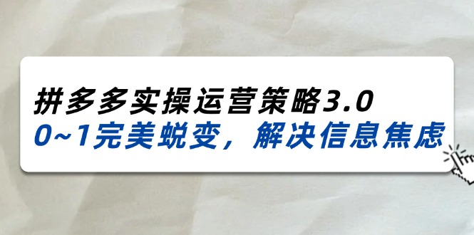 2024_2025拼多多实操运营策略3.0，0~1完美蜕变，解决信息焦虑-创业网