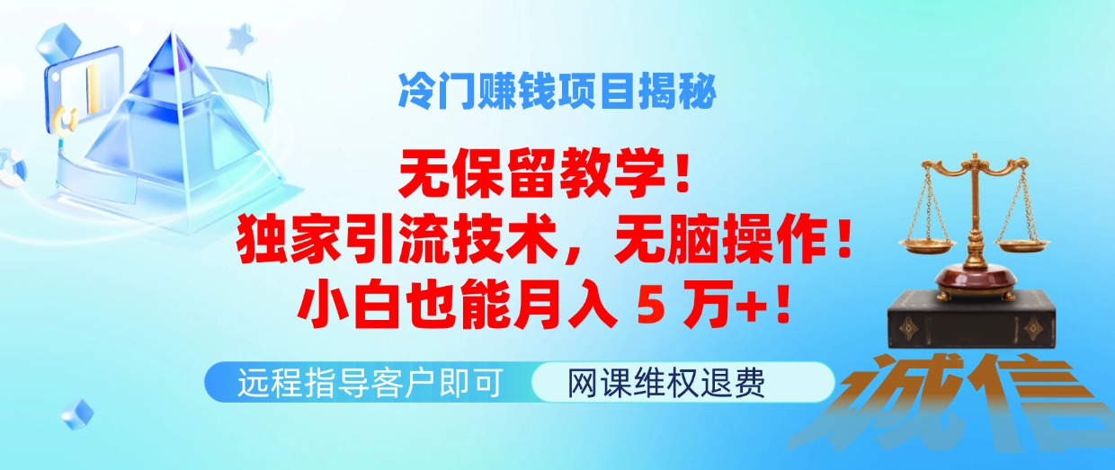 冷门赚钱项目无保留教学！独家引流技术，无脑操作！小白也能月入5万+！-创业网